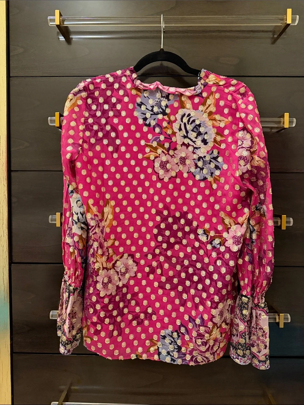 Kobi Halperin Fuchsia Floral & Gold Dot Button-Front Blouse - Picture 2 of 4